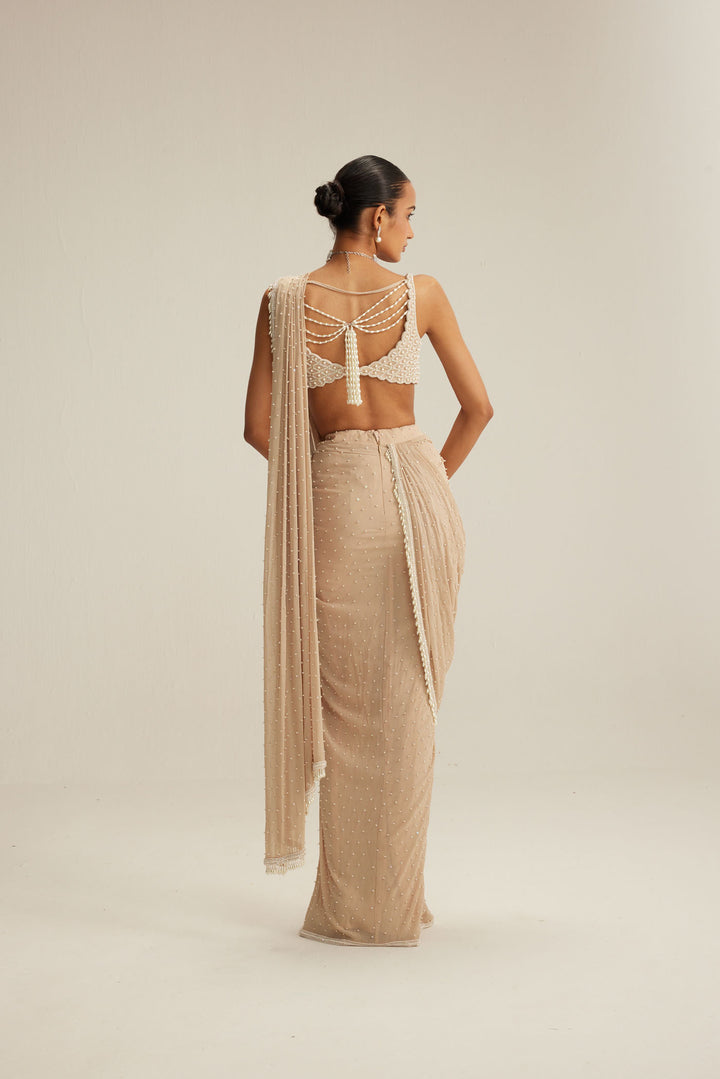 Light Beige Draped Saree Set