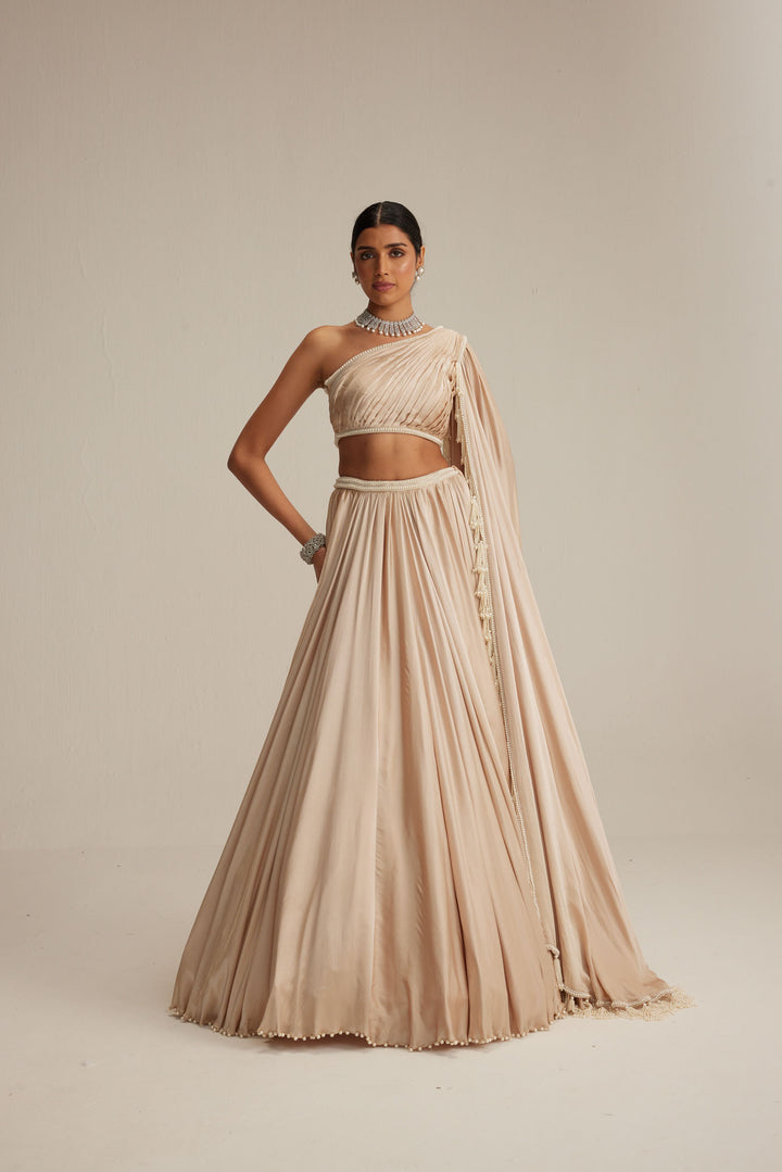 Light Beige Satin Lehenga Set