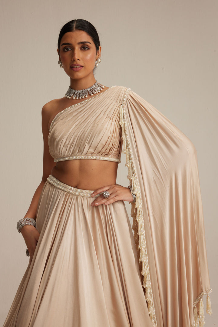 Light Beige Satin Lehenga Set