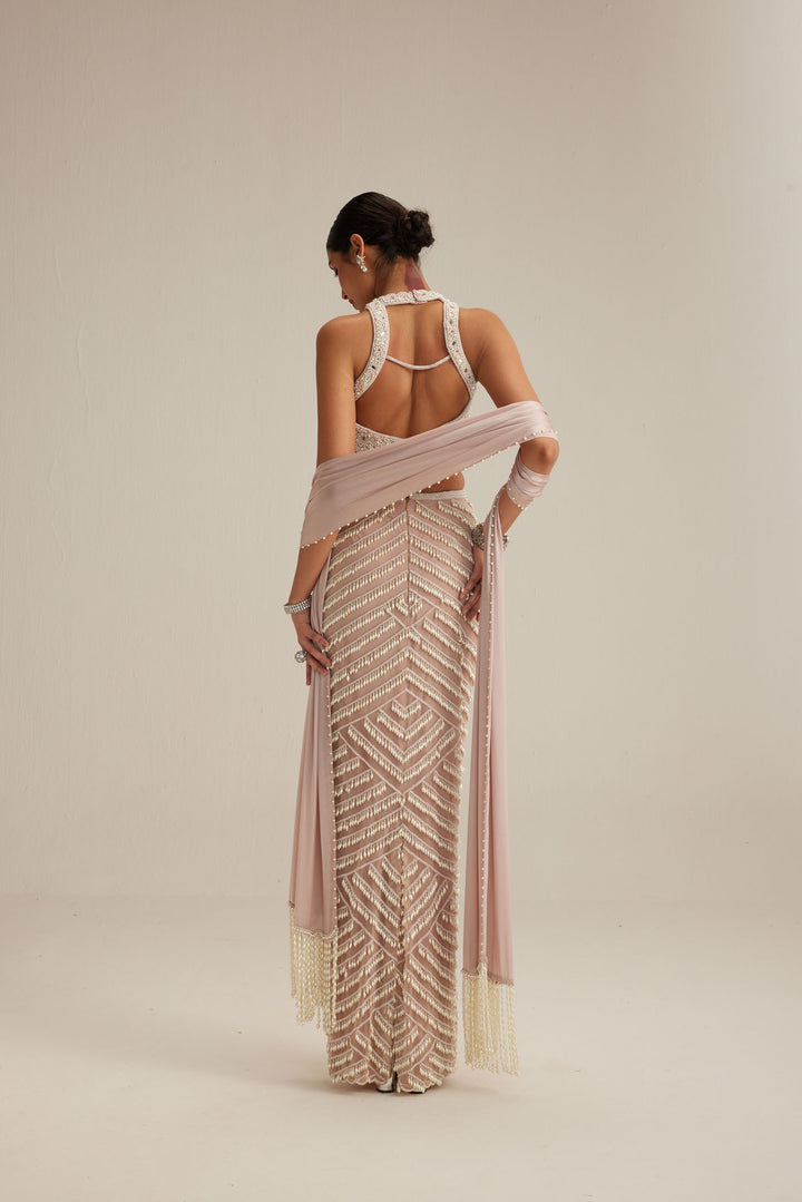 Ash Pink Pearl Drop Pencil Skirt Set