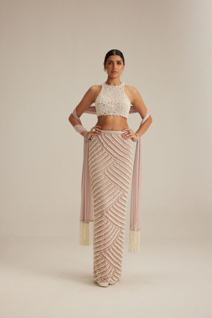 Ash Pink Pearl Drop Pencil Skirt Set