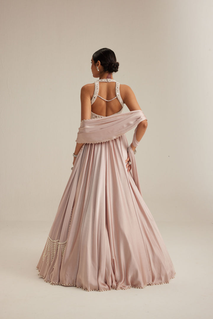 Ash Pink Satin Skirt Set