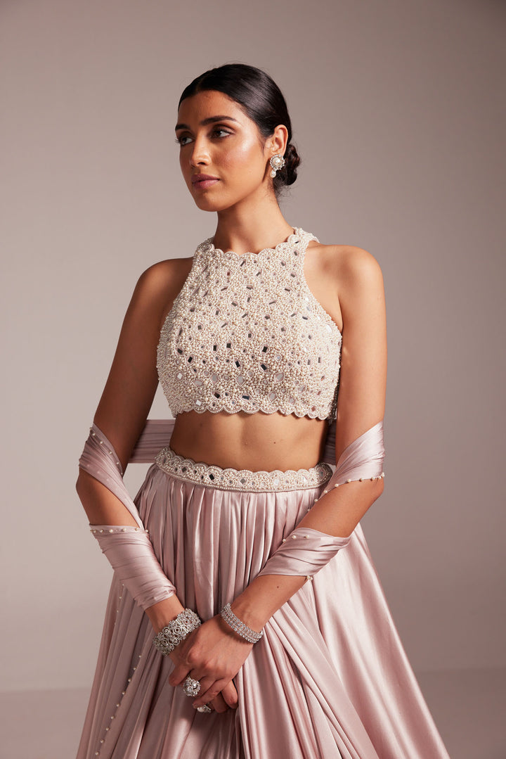 Ash Pink Satin Skirt Set