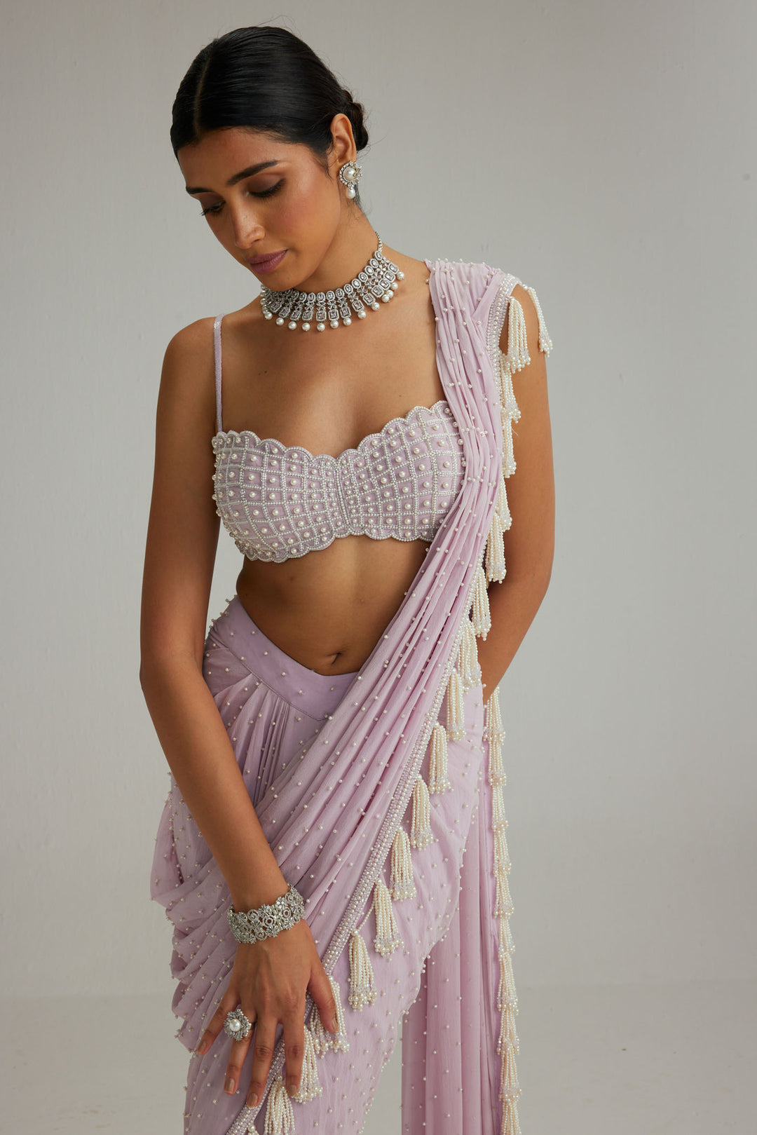 Lavender Draped Saree Set