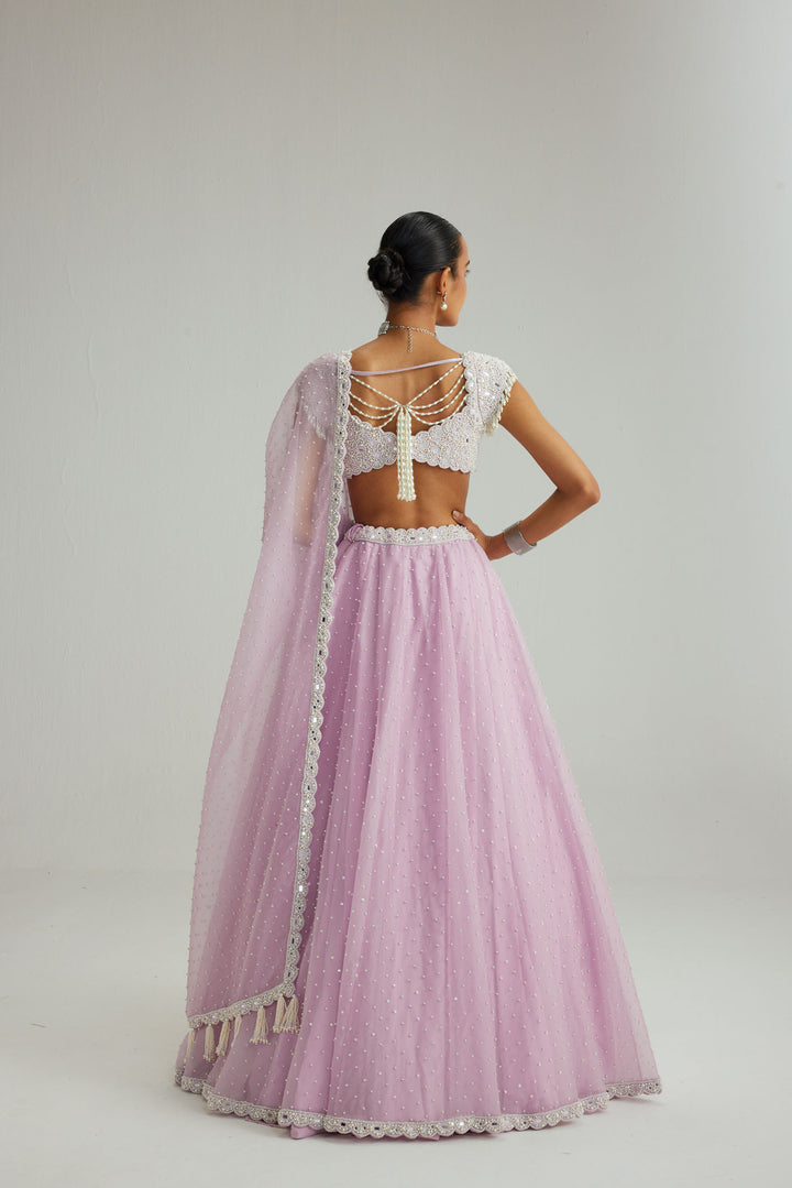 Lavender Mirror And Pearl Lehenga Set