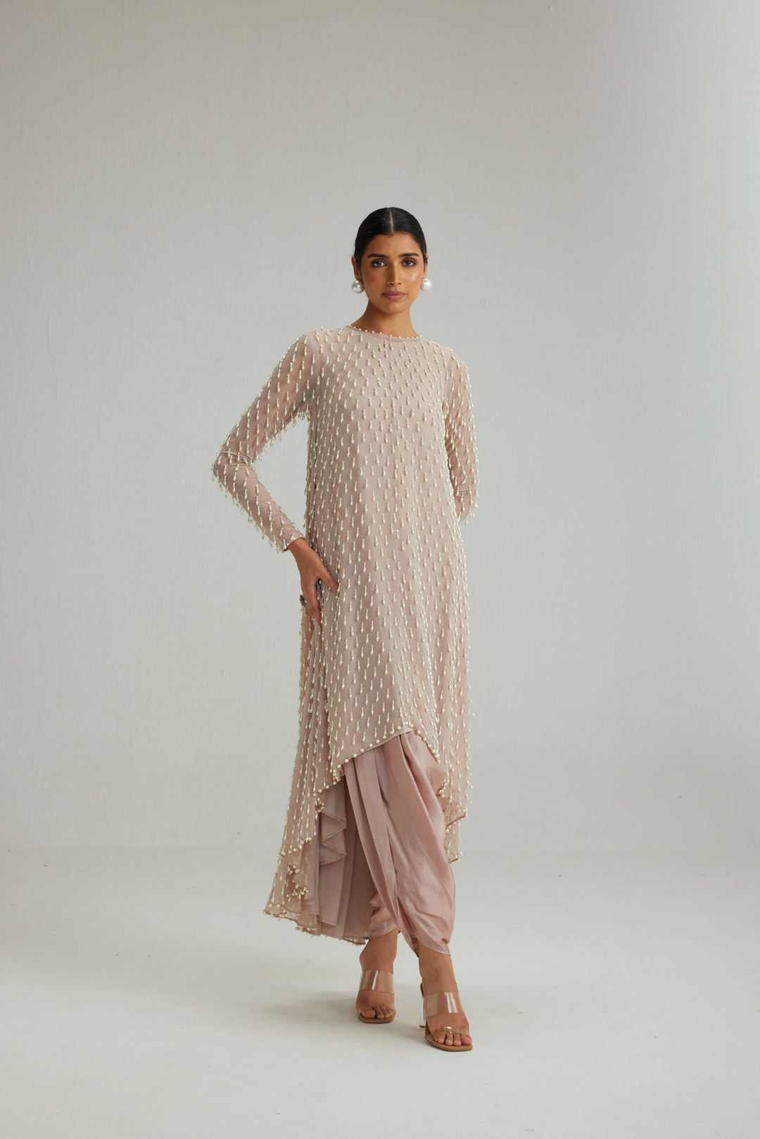Ash Pink Pearl Drop Kurta Set
