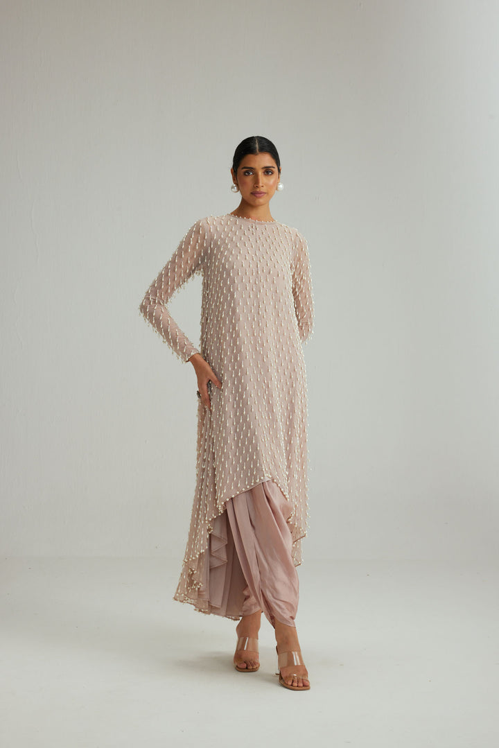 Ash Pink Pearl Drop Kurta Set