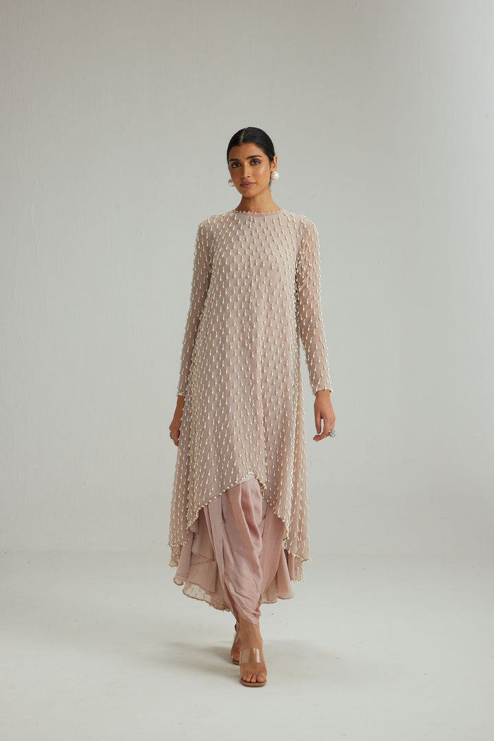Ash Pink Pearl Drop Kurta Set