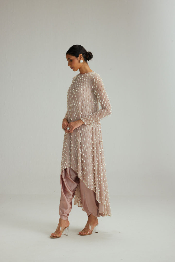 Ash Pink Pearl Drop Kurta Set