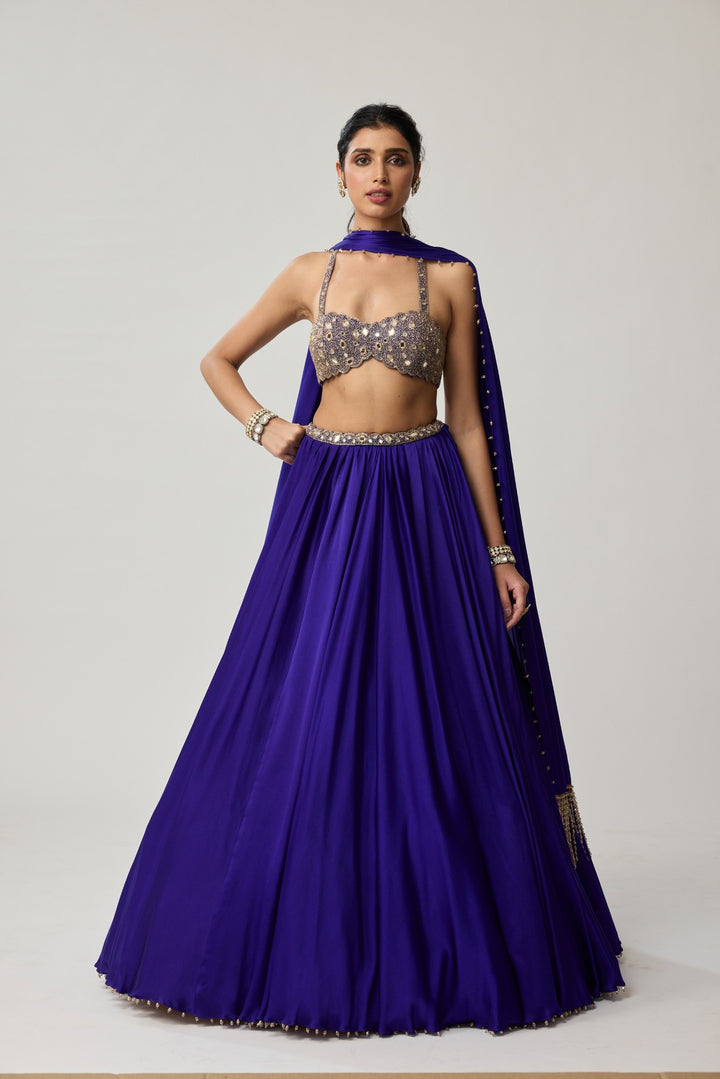 Persian Blue Mirror Satin Skirt Set