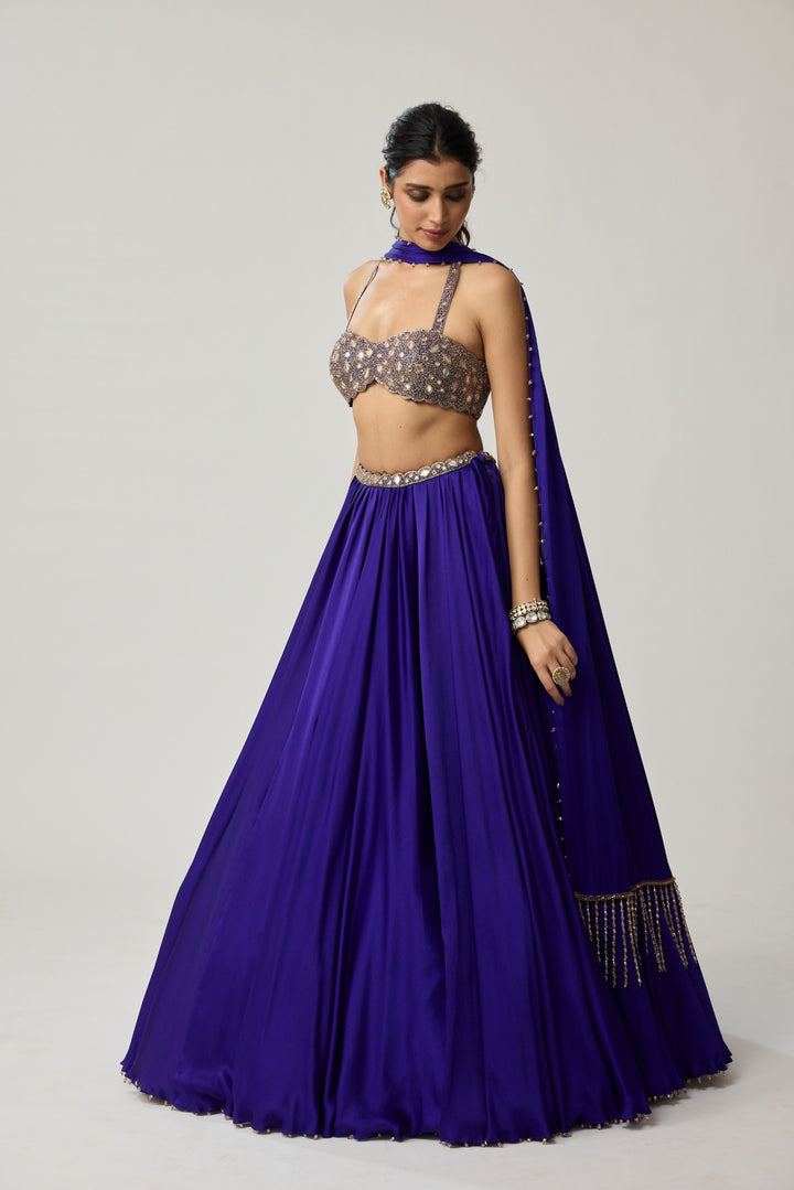 Persian Blue Mirror Satin Skirt Set