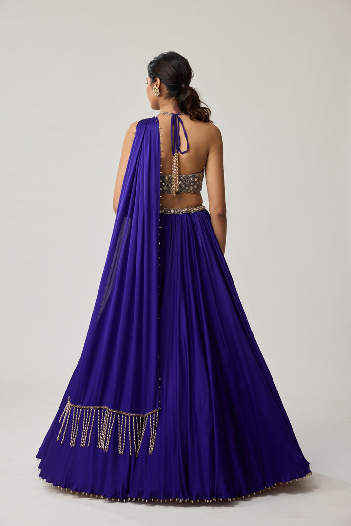 Persian Blue Mirror Satin Skirt Set