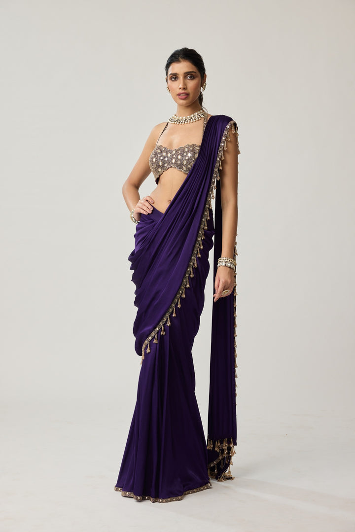 Royalty Purple Mirror Draped Saree Set
