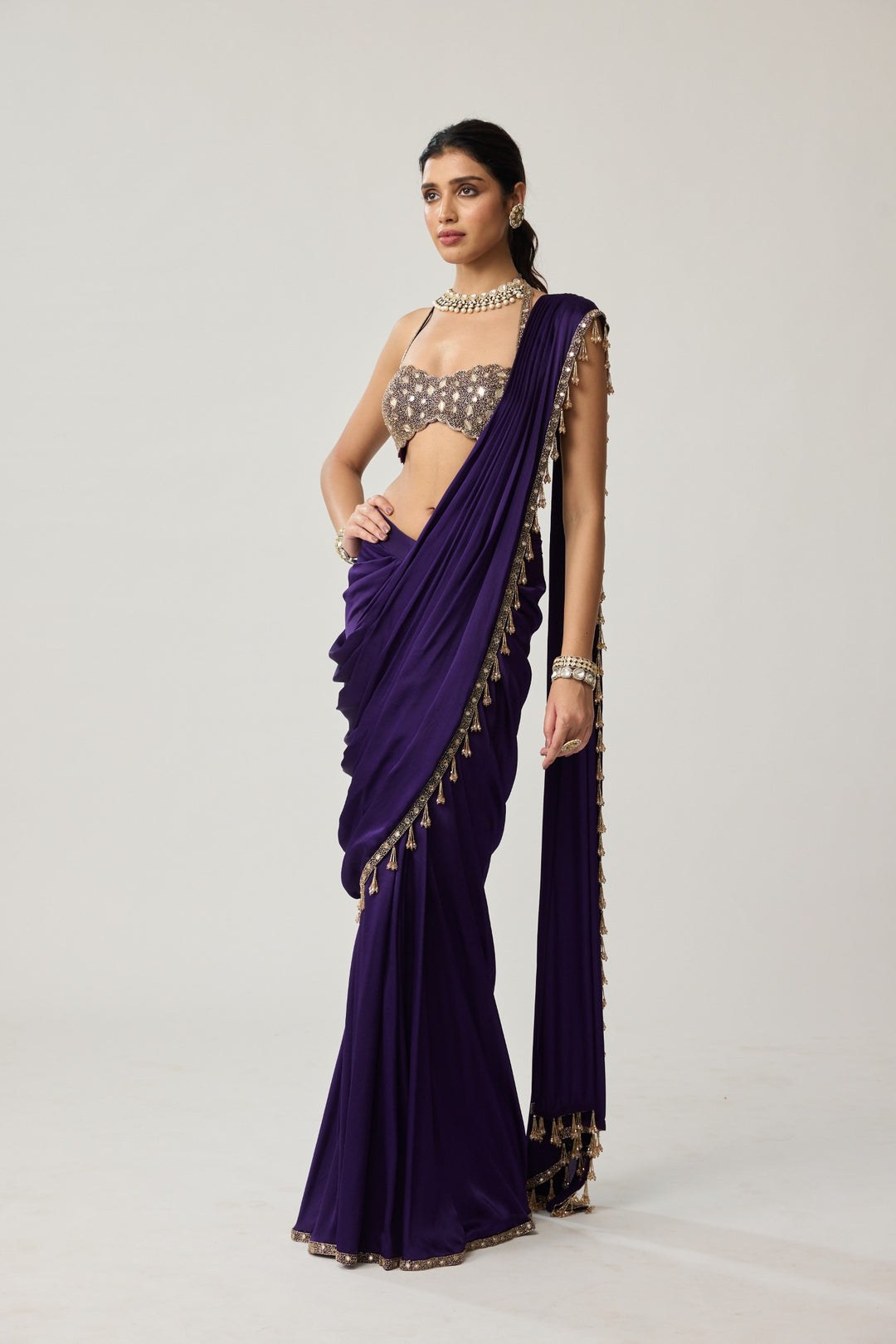 Royalty Purple Mirror Draped Saree Set