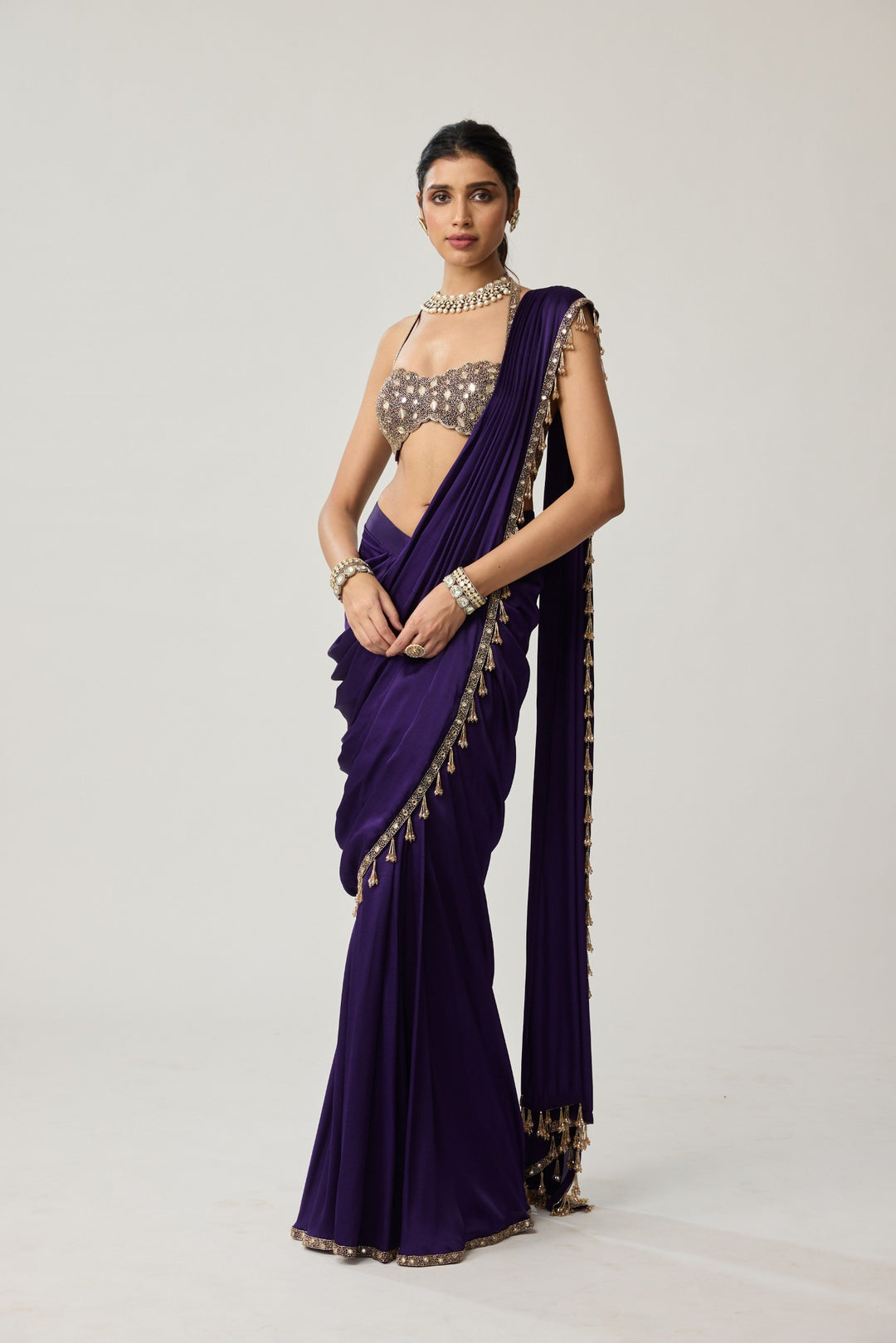 Royalty Purple Mirror Draped Saree Set