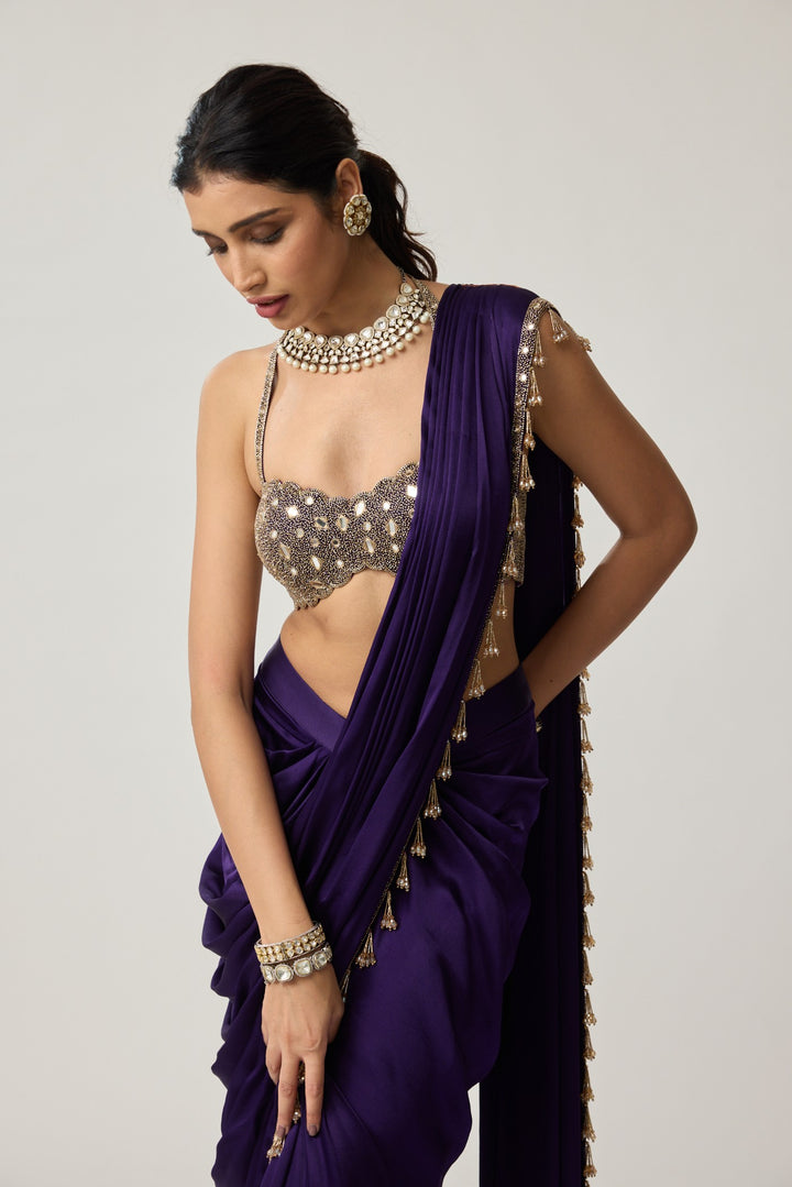 Royalty Purple Mirror Draped Saree Set