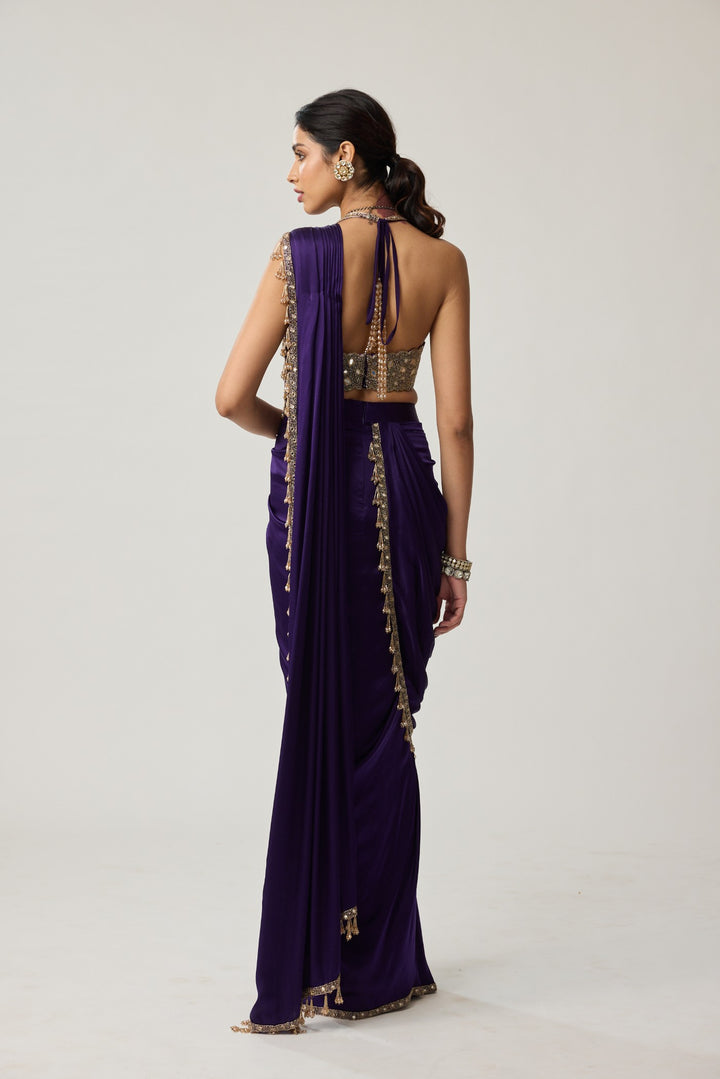 Royalty Purple Mirror Draped Saree Set