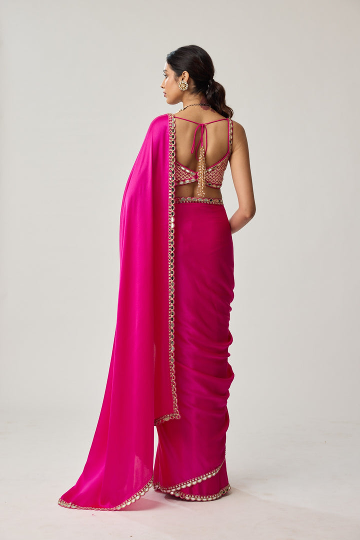 Fuchsia Pink Gota Mirror Saree Set