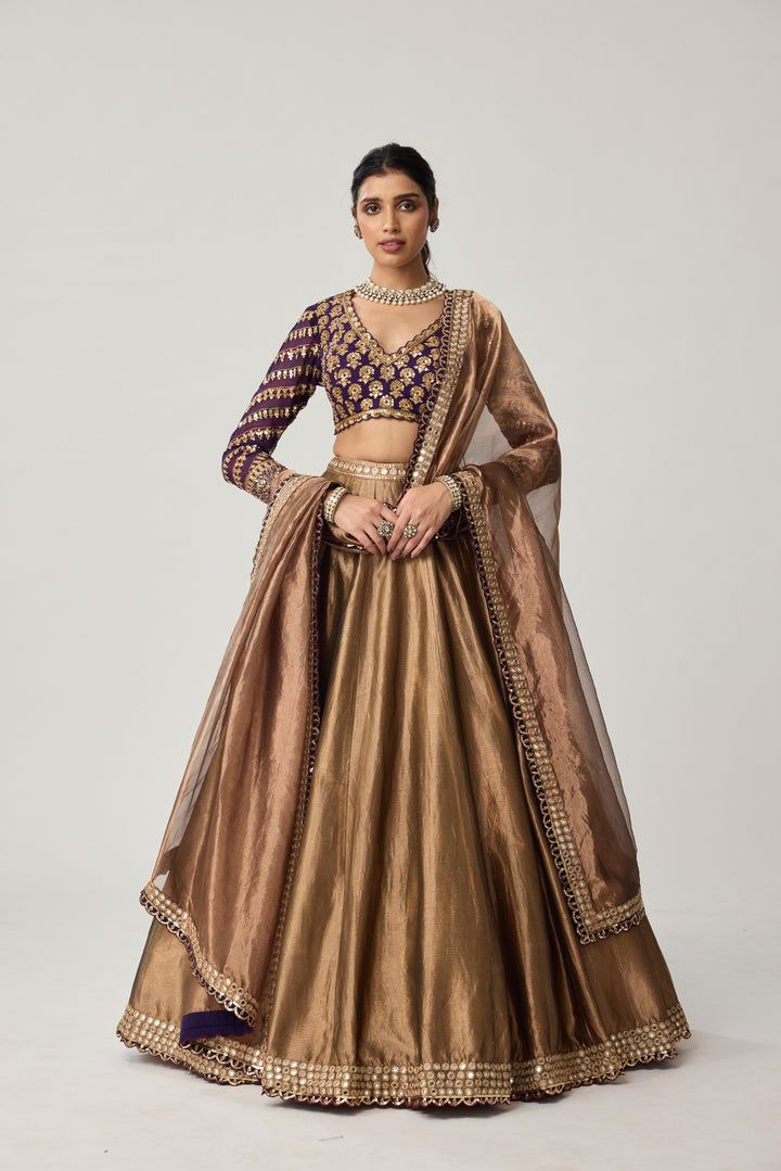 Copper Tissue Mughal Motif Lehenga Set
