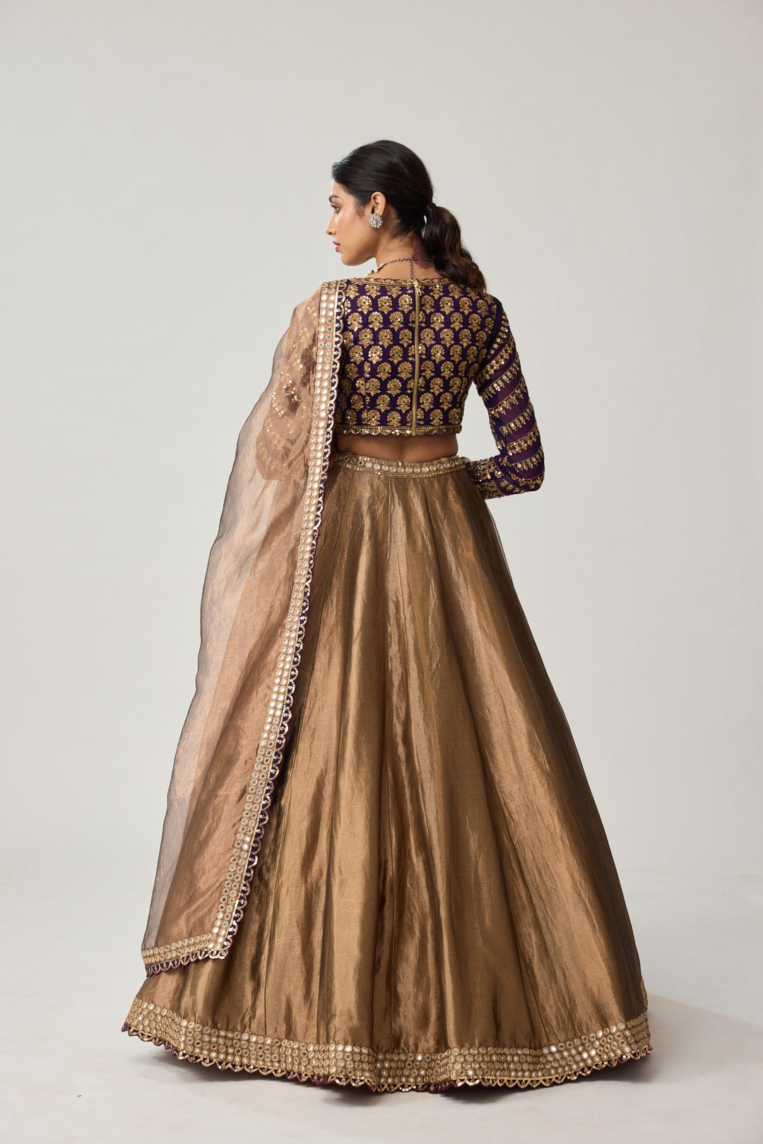 Copper Tissue Mughal Motif Lehenga Set