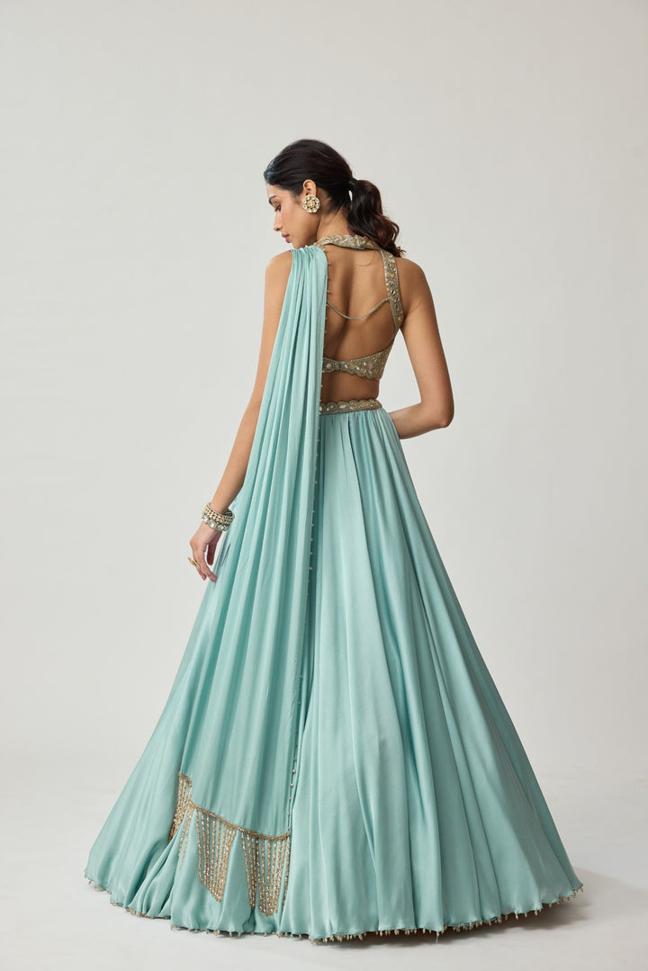 Powder Blue Mirror Satin Skirt Set