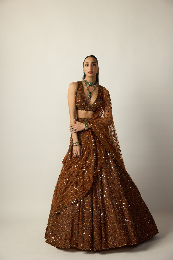 Metallic Copper Lehenga Set