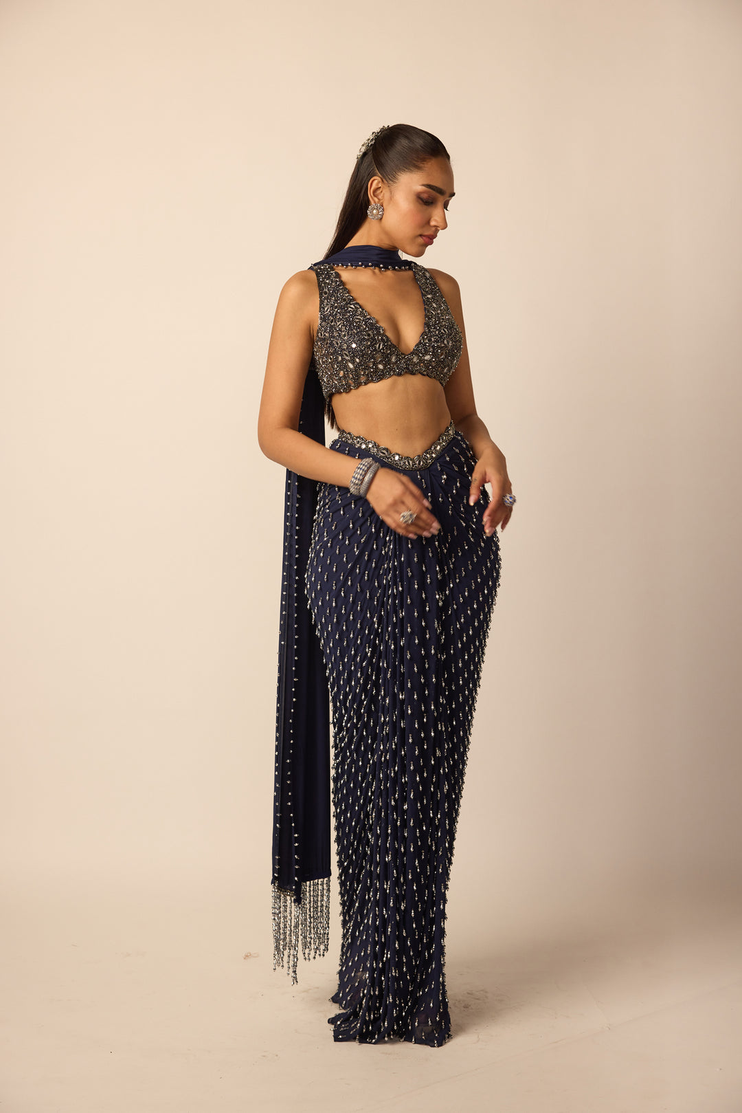 Deep Blue Single Drop Draped Skirt
