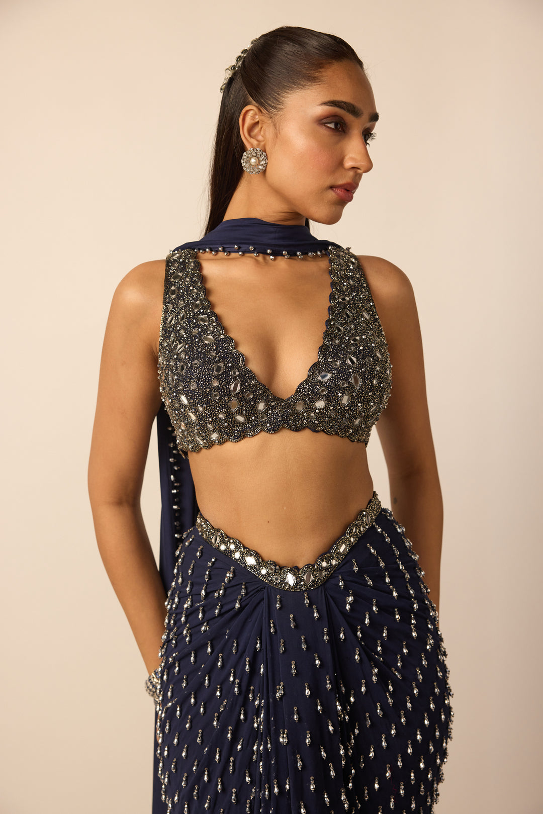 Deep Blue Single Drop Draped Skirt