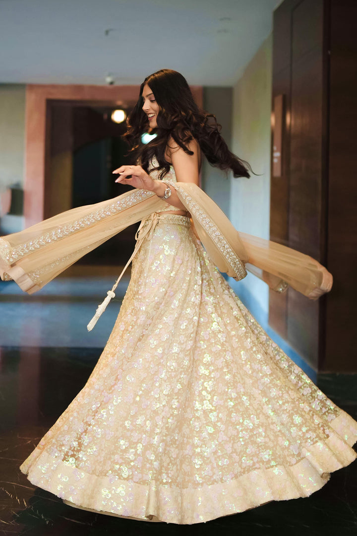 Beige Sequin Work Corset And Lehenga Set