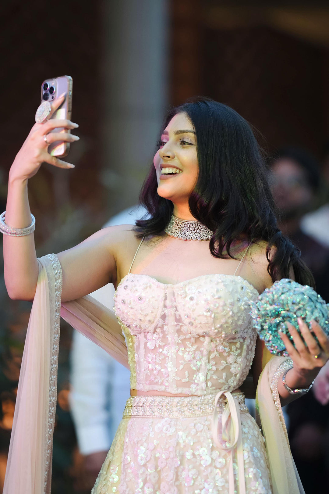 Beige Sequin Work Corset And Lehenga Set