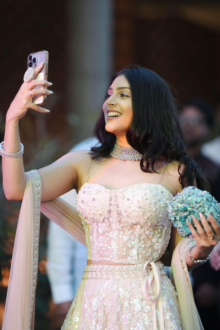 Beige Sequin Work Corset And Lehenga Set