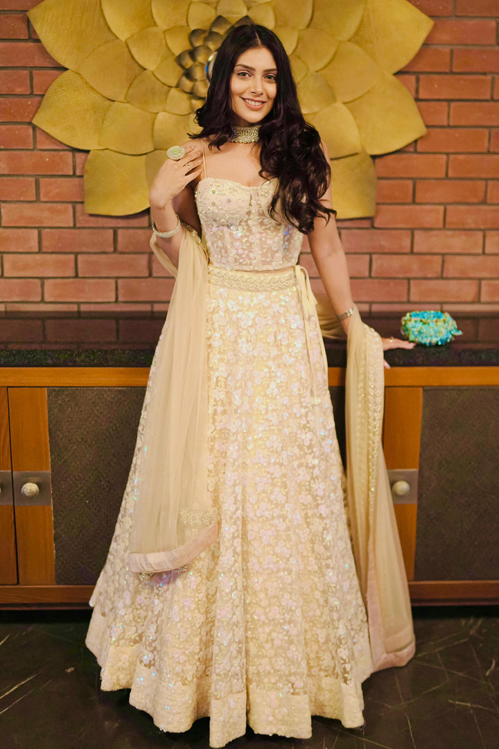 Beige Sequin Work Corset And Lehenga Set
