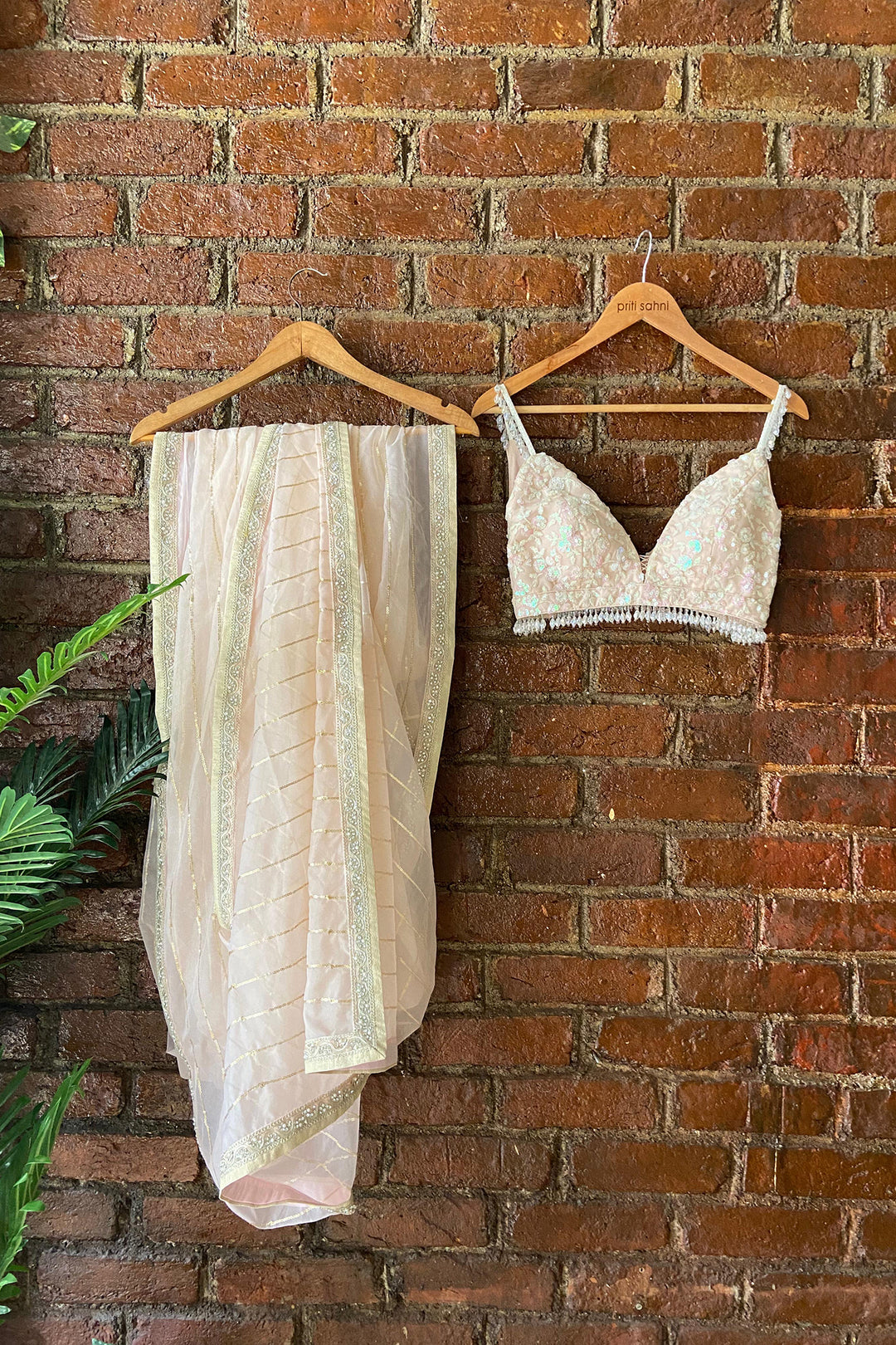 Peach Organza Saree And Sequin Work Blouse