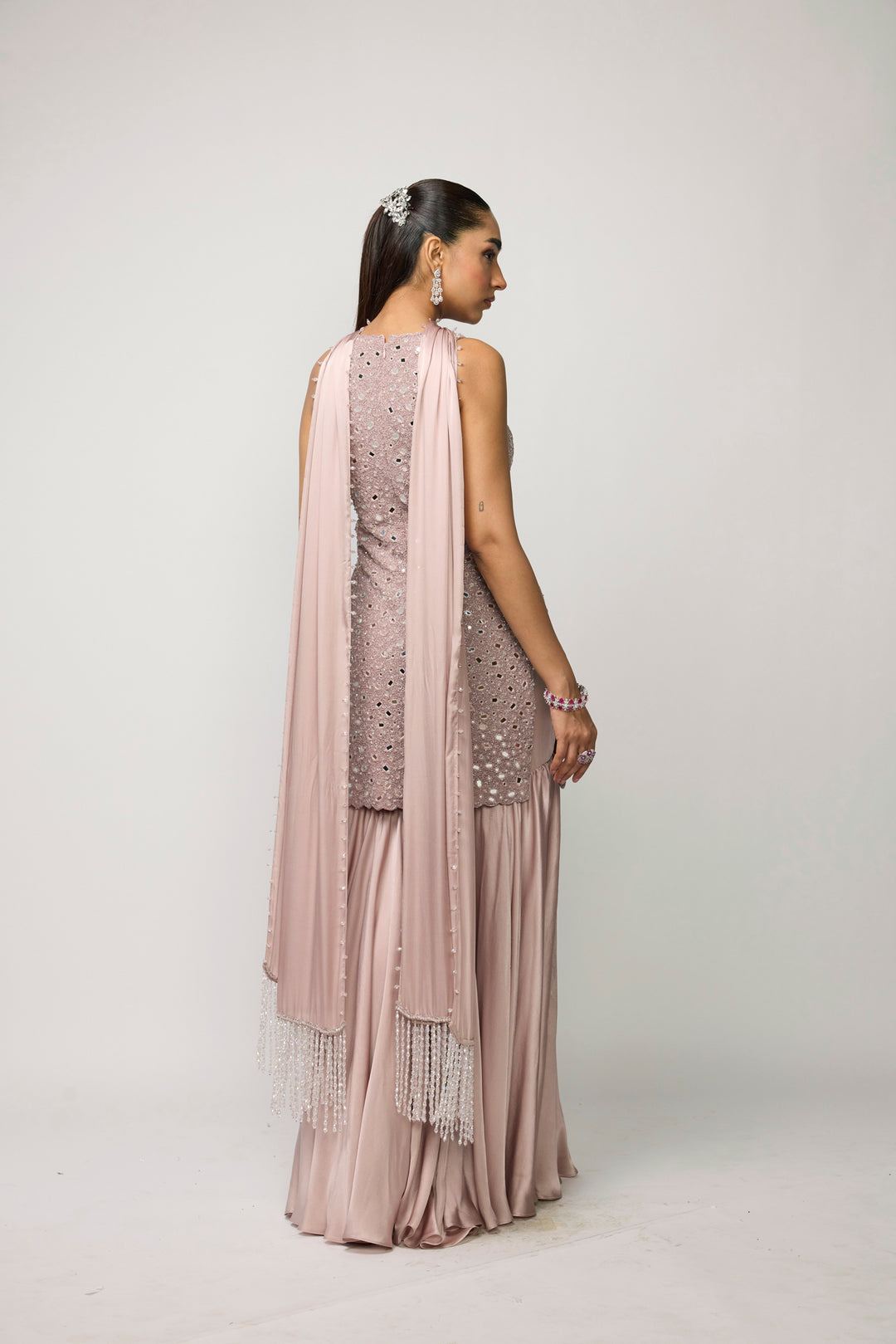 Ash Pink Satin Sharara Set