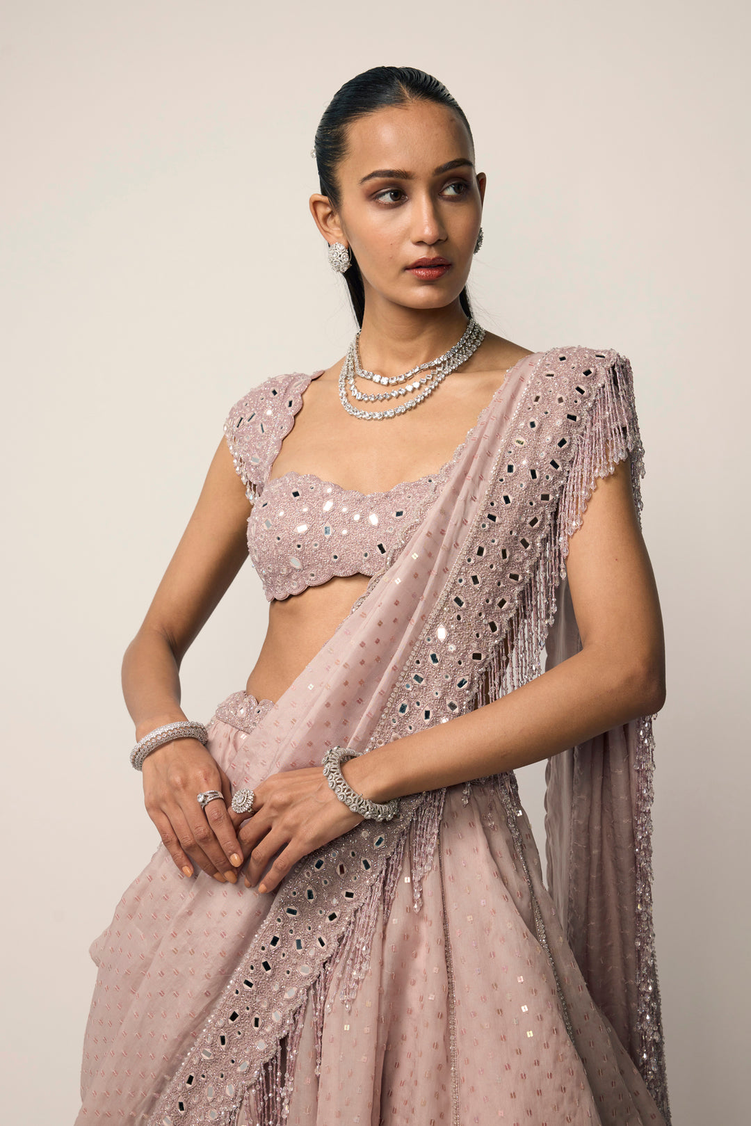 Ash Pink Sequins Embroidered Lehenga Set
