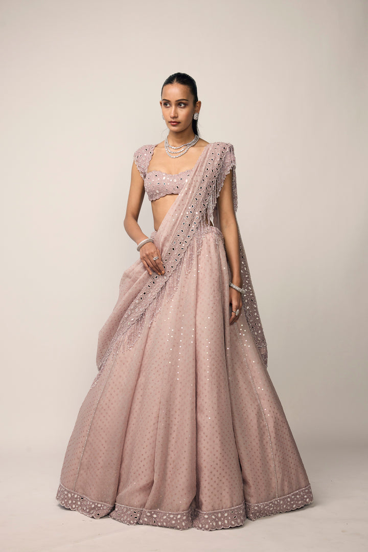 Ash Pink Sequins Embroidered Lehenga Set