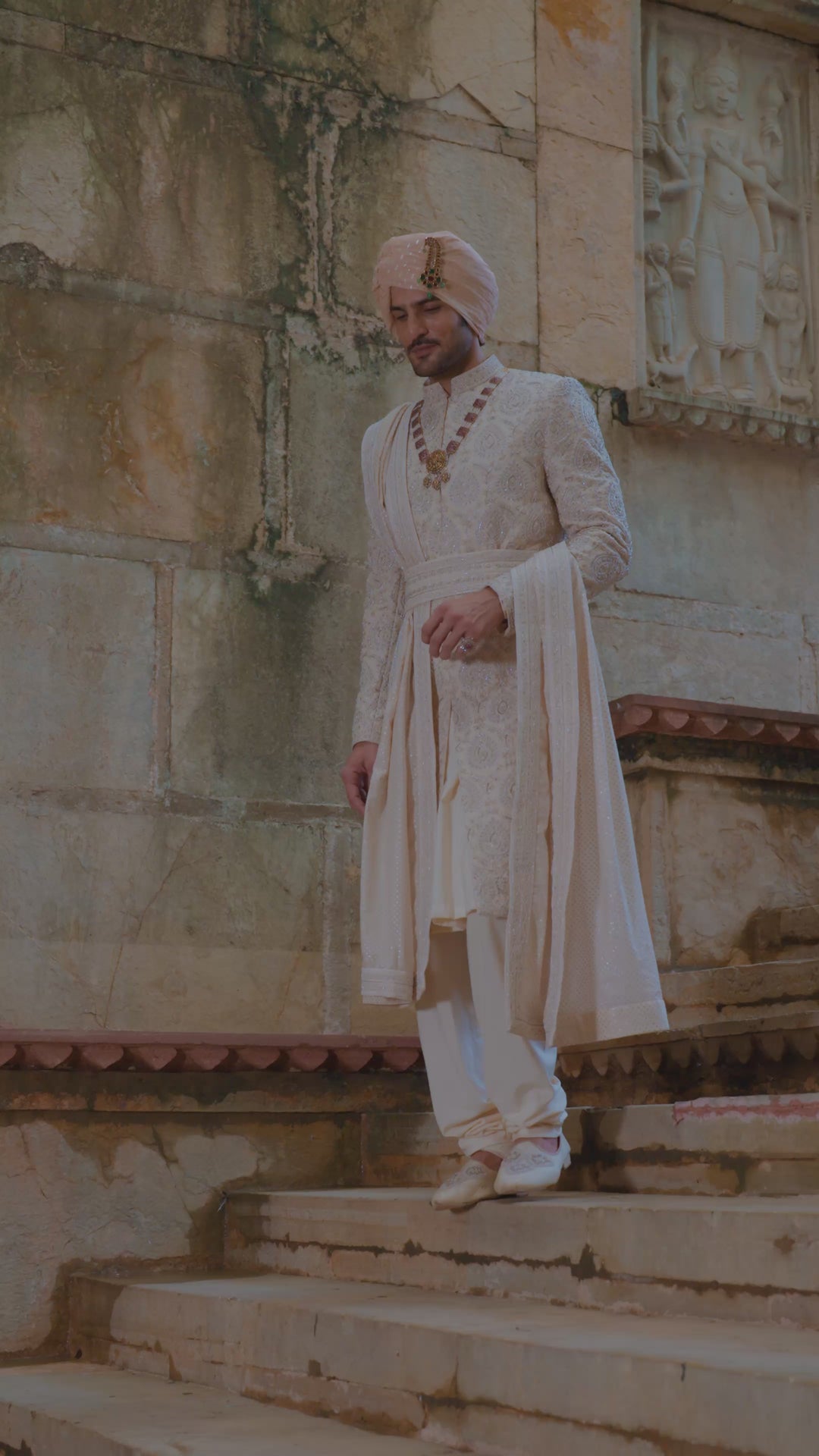 Light Beige Raw Silk Sherwani Set
