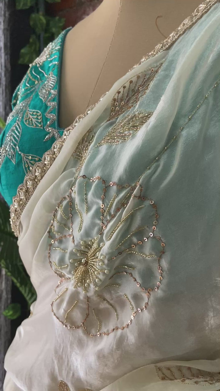 Ivory Tissue Embroidered Saree