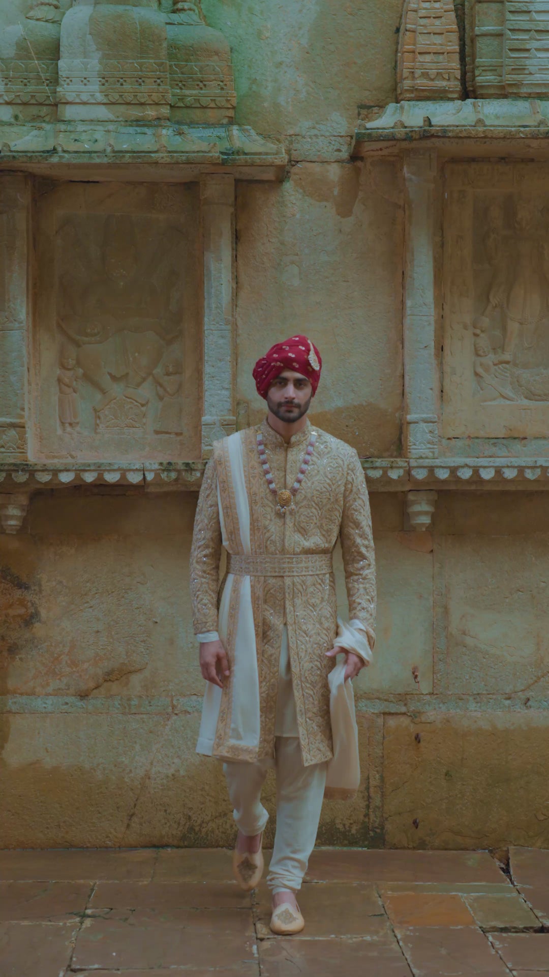 Gold Dupion Silk Sherwani Set