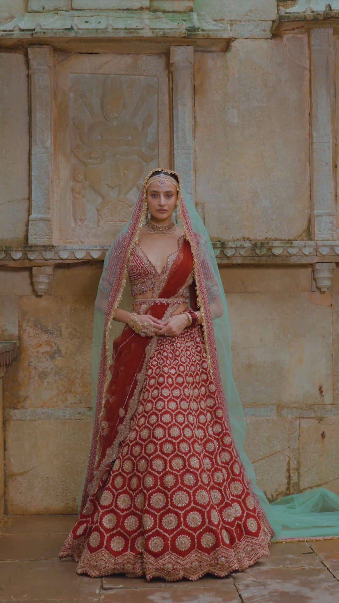 Red Hexagon Lehenga