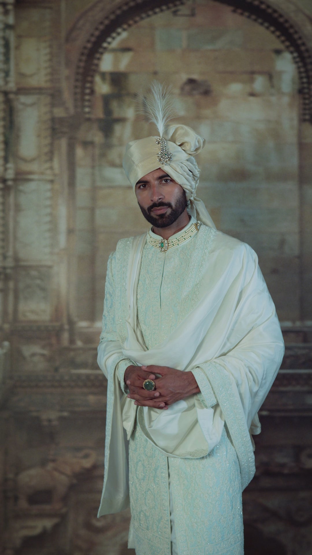 Powder Blue Taffeta Sherwani Set