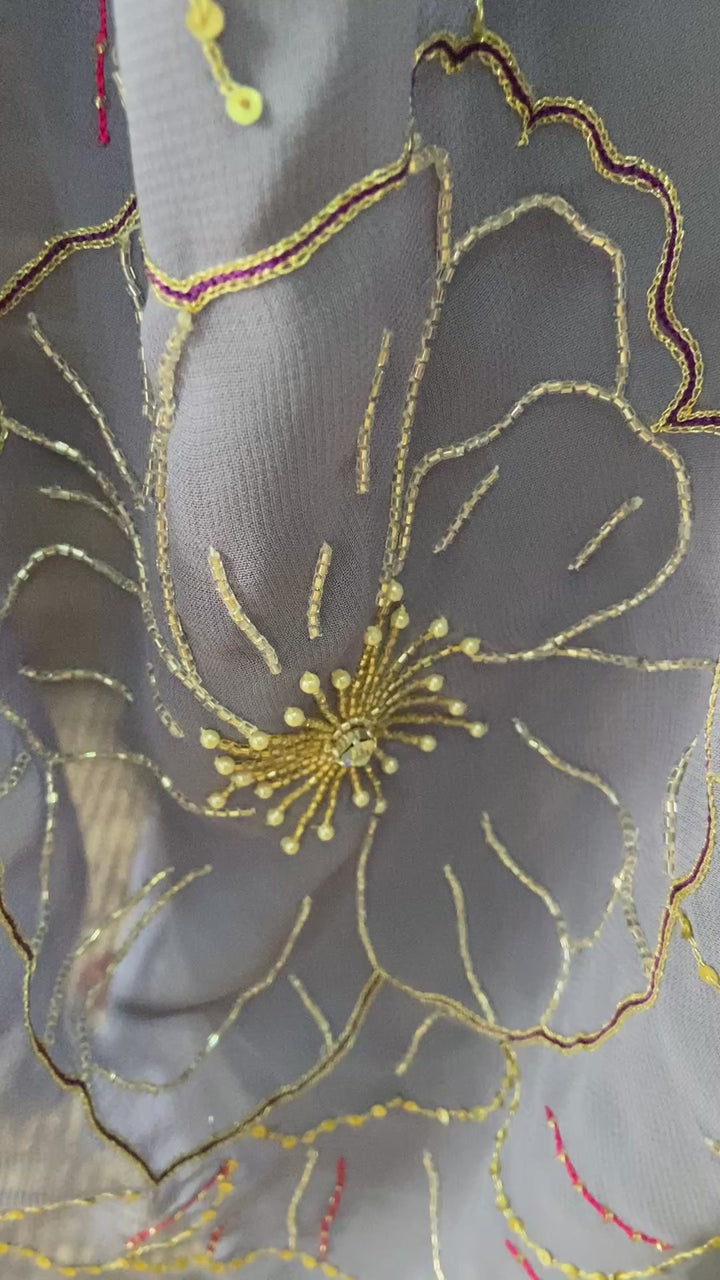 Burnt Lavender Embroidered Saree