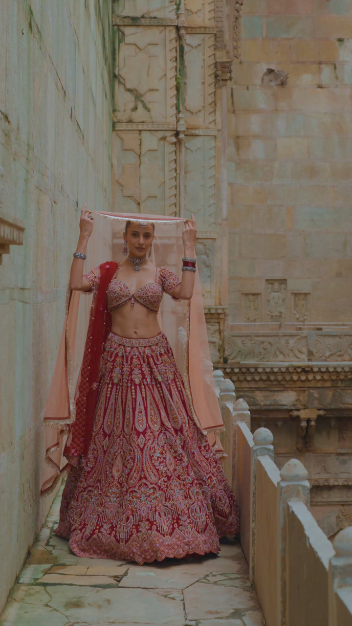 Red Resham Lehenga