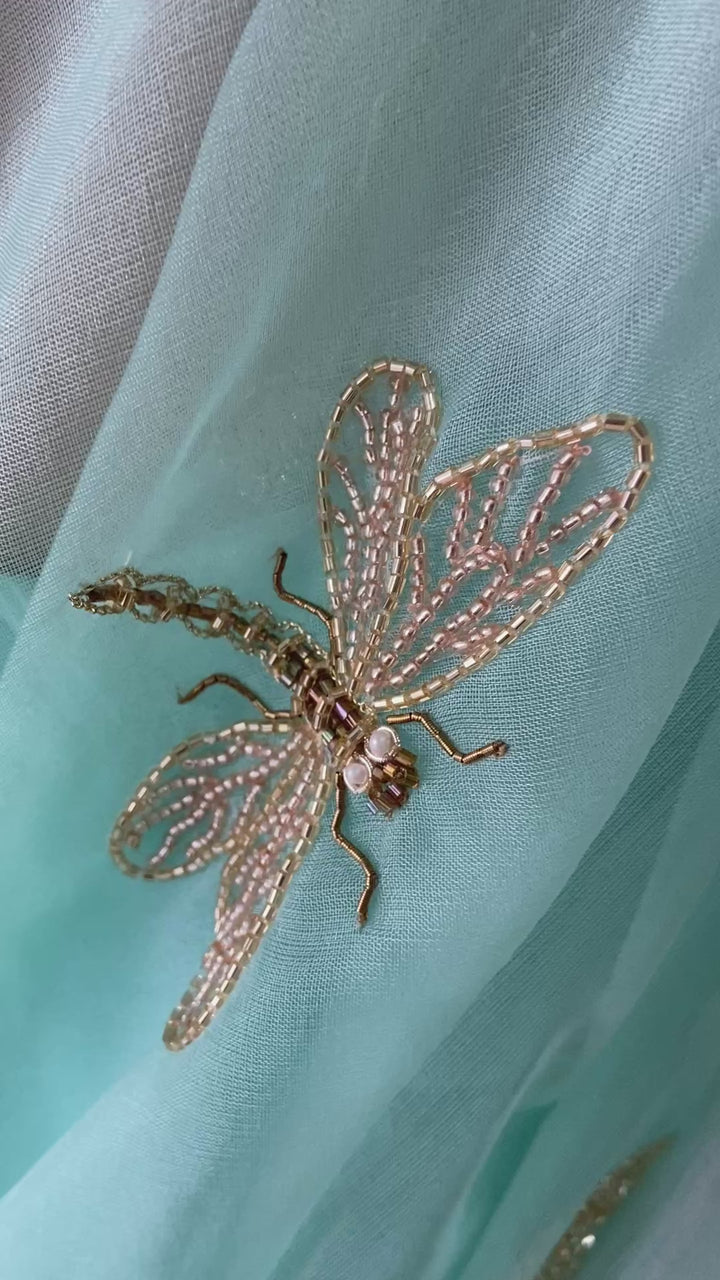 Ice Blue Organza Embroidered Saree