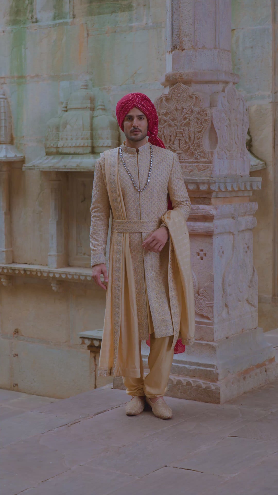 Gold Zardozi Raw Silk Sherwani Set