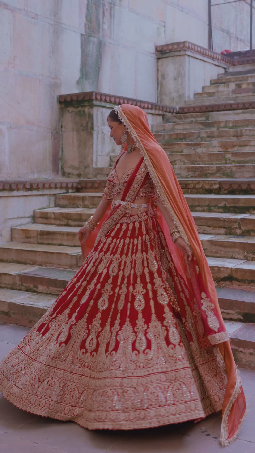 Red Dori Work Lehenga