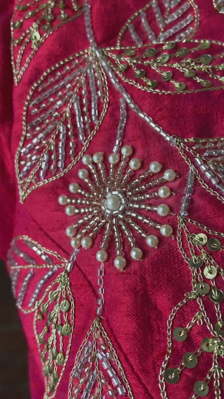 Burnt Burgundy Organza Embroidered Saree