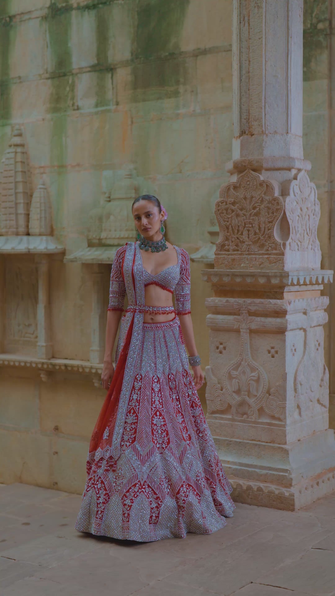 Red-Silver Tara Lehenga