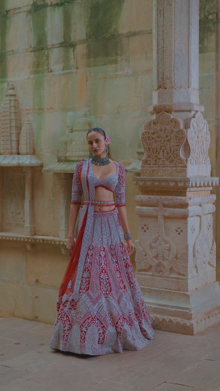 Red-Silver Tara Lehenga