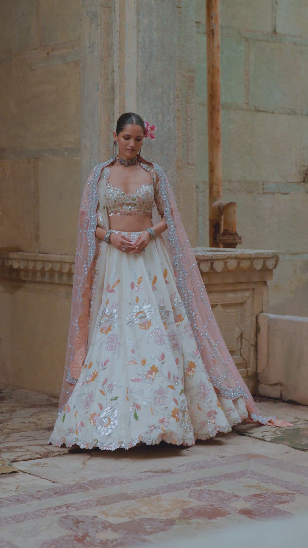 Cream Gota Lehenga